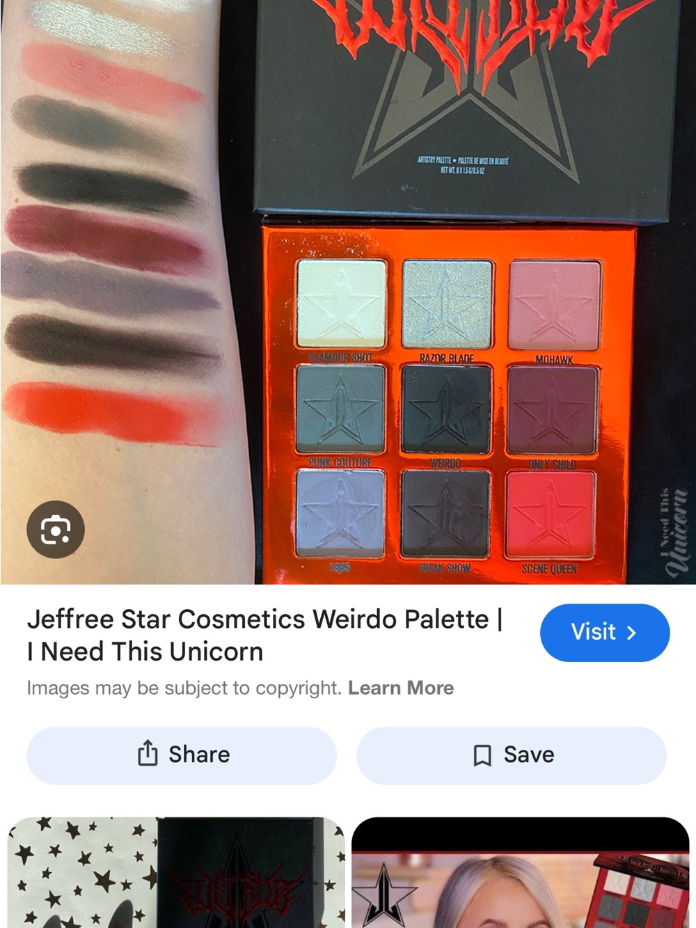 Jeffree Star Weirdo Artistry Palette — Vampire Red, Black, Purple, Silver metal
